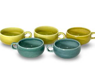 Russel Wright American Modern Cups, Seafoam & Chartreuse, Mid-Century Modern, Set of 5