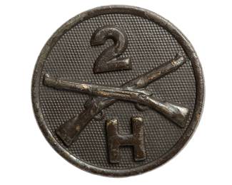 Rare Authentic 19th Century US Army 2nd Infantry Regiment H Company Collar Disc Insignia - Indian Wars Era Militaria - Antique Military Button