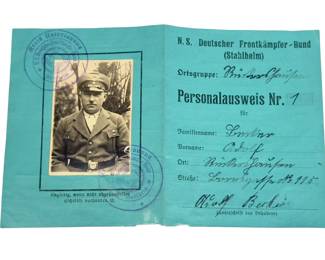 1933 Stahlhelm National Socialist German Frontkämpfer-Bund Membership Document with Photo - Adolf Lomler
