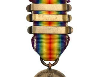 WWI Miniature Victory Medal with Ypres-Lys, Somme Defensive, and Defensive Sector Battle Clasps