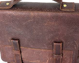 Vintage Dark Brown Leather Satchel Bag, Messenger Style, Gold Tone Hardware