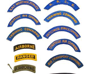 Lot of 14 WWII & Cold War US Military Insignia - USAAF Arcs, Army Ranger & Airborne Tabs, Navy Submarine & Squadron Patches