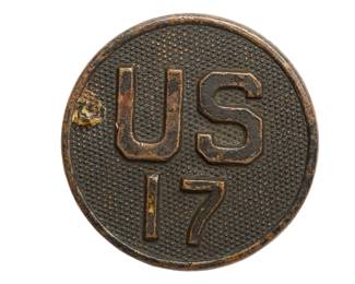 Original WWI US Army "US 17" Enlisted Collar Disc 17th Infantry Regiment 1st Division AEF Uniform Insignia