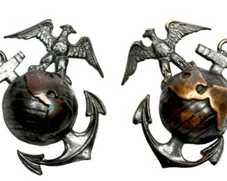Pair Vintage USMC Marine Corps Collar Insignia Eagle Globe Anchor EGA H&H WWII Korean War Era Screwback