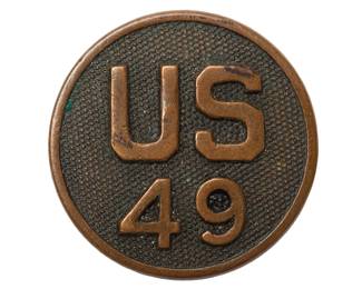 Vintage WWI US Army "US 49" Enlisted Collar Disc Infantry Regiment Uniform Insignia Original