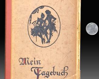 Adolf Hitler Signature Third Reich SS Inner Circle Scrapbook of Betty Zaske, with Rudolf Hess Invitation, and Unprecedented Dachau & Moosburg Internment Camp Artwork & Unrepentant Nazi Writings from 1946-1948.