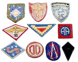 Exceptional Lot of 10 Original WWII US Military Patches - Marine Guadalcanal, Airborne Troop Carrier, Infantry & Corps Insignia