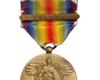 WWI Victory Medal with France Clasp and Ribbon Bar: US Military Award for World War I Service