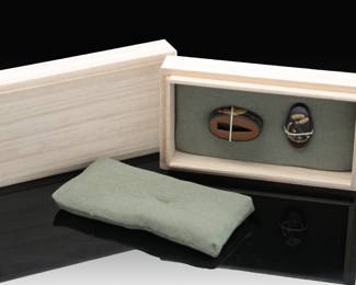 Japanese Edo Period Fuchi Kashira Set - Daikokuten & Carp - Shibuichi & Gold Katana Sword Fittings