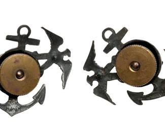 Pair Vintage USMC Marine Corps Collar Insignia Eagle Globe Anchor EGA H&H WWII Korean War Era Screwback