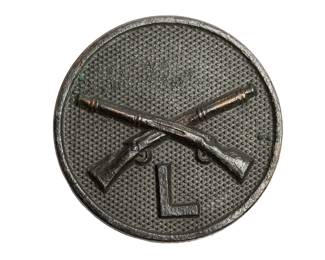 Original WWI US Army Infantry Collar Disc Crossed Rifles Company L Enlisted Doughboy Uniform Screw-Back