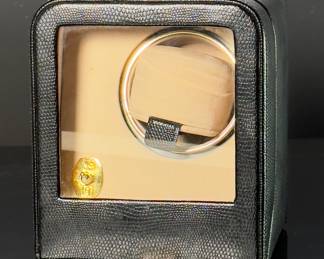 WOLF DESIGNS Single Watch Winder Black Lizard Embossed Travel Case