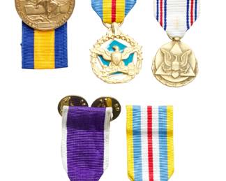 Vintage Miniature Military Medal Lot of 5: Purple Heart, Dewey Medal, Distinguished Civilian Service & Secretary of Defense Medals