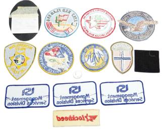 RARE 1985 RAF 27 Sqn Green Flag Patch w/ Note + Lot of 12 USAF, Contractor & Police Patches
