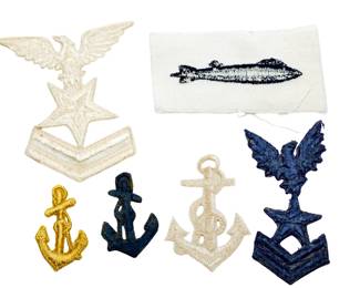 Original WWII & Post-War US Navy Enlisted Insignia Lot - Submarine Dolphins & CPO Anchors
