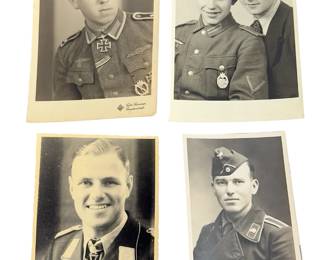 WWII German Photo Lot of 4 Luftwaffe Pilot Iron Cross & Other Medals Portraits 1940s