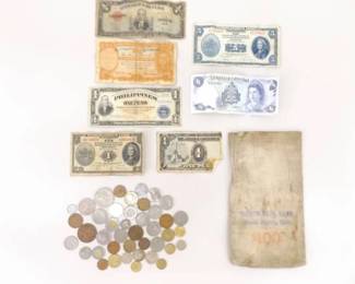 Lot of Vintage Foreign Coins and Bills
