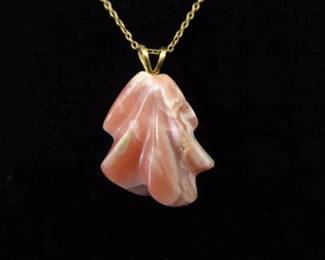 .925 Sterling Silver Carved Rhodochrosite Vermeil Pendant Necklace

