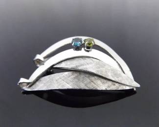 .925 Sterling Silver Topaz and Citrine Crystal Artisan Brooch

