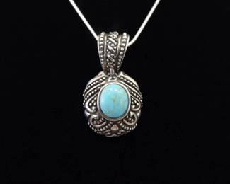 .925 Sterling Silver Turquoise Howlite Pendant Necklace
