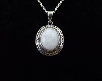.925 Sterling Silver Crystal Cabochon Pendant Necklace
