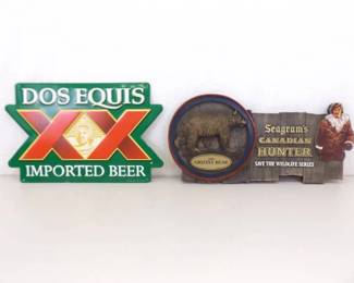 Dos Equis Metal Alcohol Advertising Sign and Seagrams Alcohol Advertising Sign
