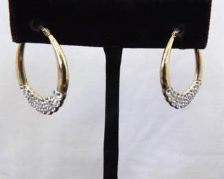 .925 Sterling Silver Crystal Vermeil Hinged Latch Hoop Earrings
