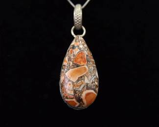 .925 Sterling Silver Leopard Skin Jasper Pendant Necklace

