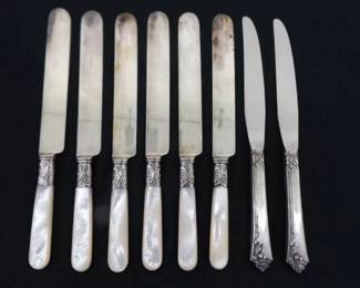 Lot of 8 Sterling Silver .925 Handled Mother of Pearl etc. Knives
