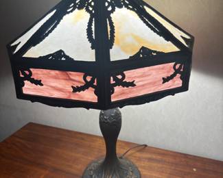 Victorian slag glass lamp