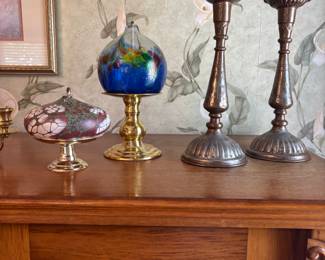 Pretty blown glass oil lamps 