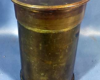 Brass Container Made From An Artillery Shell Casing, With Lid, 6.25" Tall, Military Compasses, Qty 2, And Lensatic Compass 
