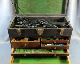Gerstner & Sons Felt Lined Machinist Tool Box, Montgomery Ward Powr Kraft Dremel, Popular Mechanics Soldering Iron, Sears Roebuck And Co Craftsman Engraver, And Accessories For The Tools