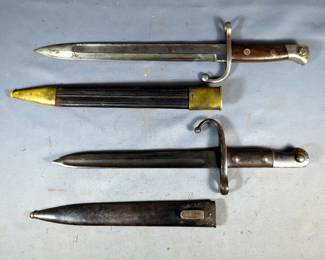 German Made Turkish 1890 Model Bayonet, And Belgium M1889 Mauser Infantry Short Bayonet, Both In Scabbards 