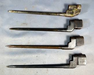 British Enfield No. 4 Spike Bayonets, Qty 4, All In Scabbards, 2 With Frogs