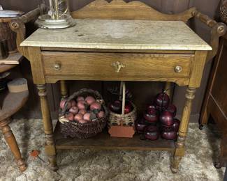 Oak and marble top wash stand