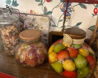 Decorative Jars filled with faux fruit and pasta