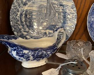 Staffordshire and blue and shite dishes