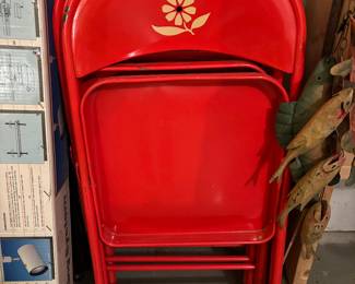 6 Vintage Folding Chairs with stencil, Canvas Stadium Chairs, 