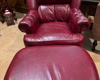 2 Red Leather Chairs with Ottomans. Great condition.