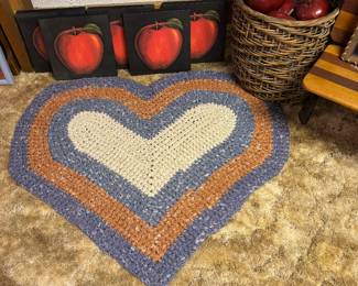 Heart crocheted rugs, Basket of large apples