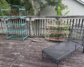 Green House frame, 3 tiered metal plant stand, Vintage Lounger with wheels