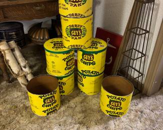 Vintage Guys Potato Chip cardboard cans. Some w lids
