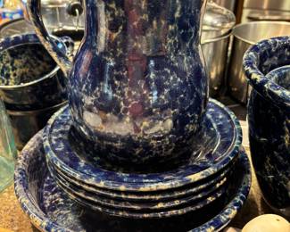 Blue Sponge/splatter ware Bennington Vermont. 