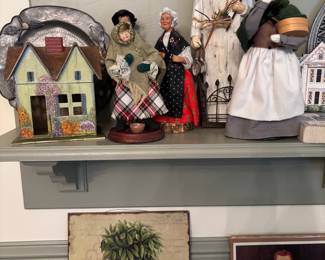 Primitive cloth dolls, buildings