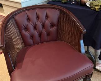 1980's Caned and leather club chair (4) Burgundy Color