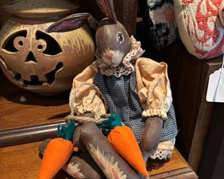Leather hand painted Bunny, Ceramic Pumpkin w lid