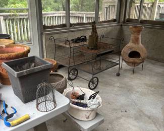 Beverage card, pots, Chimenea w  stand