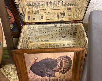 Love this turkey print.  Great box  with lid and vintage paper inside.