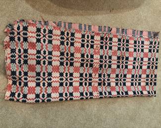 Antique Navy/red loom woven overshot
